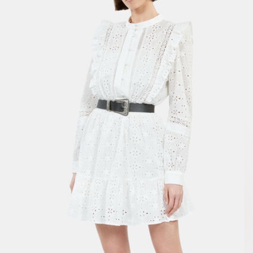 SHORT WHITE DRESS IN ENGLISH EMBROIDERY-WHITE-NEW-never worn-size:1-US size:S(4)